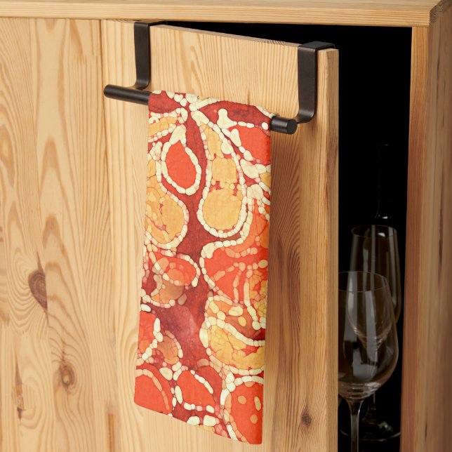 Paño De Cocina Naranja amarillo Bohemian Bali Batik Style Paisley (Pliegue de tercios)