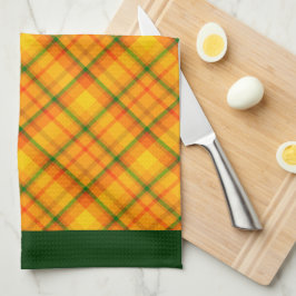 Paño De Cocina Naranja amarillo Gingham Plaid Green Borders