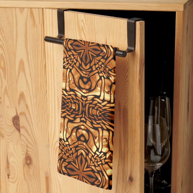 Paño De Cocina Naranja amarillo Taupe Brown Hip Bohemian Bali Art (Pliegue de tercios)