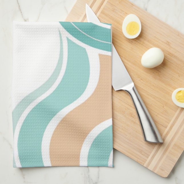 Paño De Cocina Naranja azul ondulado colorido abstracto (Doblado Cuarto)