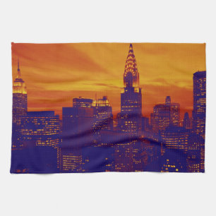 Paño De Cocina Naranja azul Pop Art Nueva York