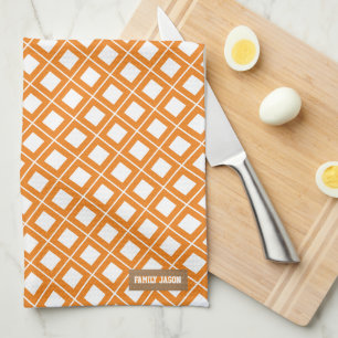 Paño De Cocina Naranja blanco con control de monograma de nombre