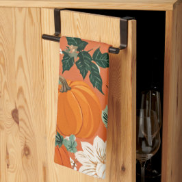 Paño De Cocina Naranja Boho Calabaza Patrón floral otoñal