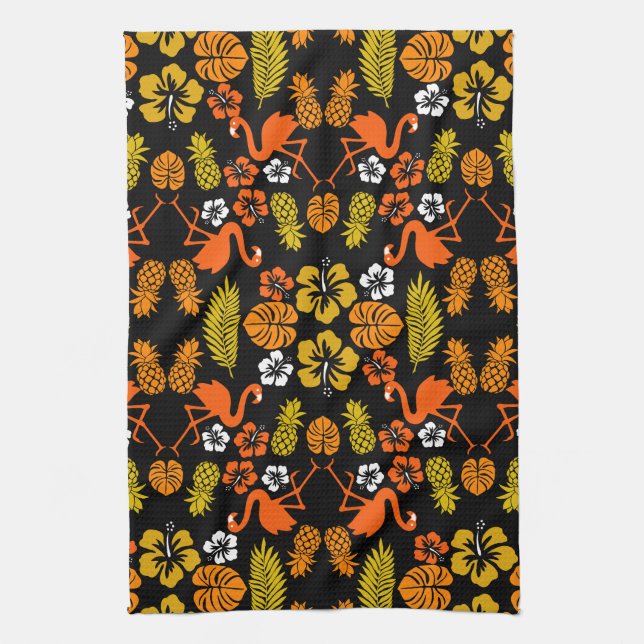 Paño De Cocina Naranja brillante Floral Tropical Patterado (Vertical)