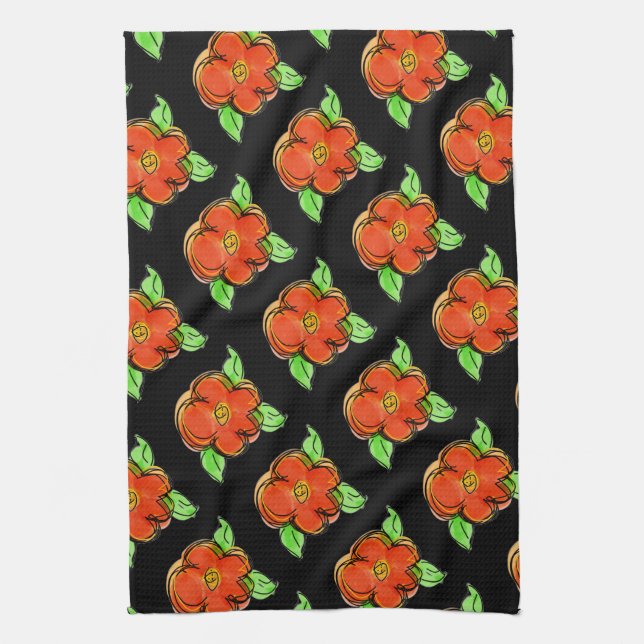 Paño De Cocina Naranja brillante florido (Vertical)