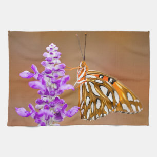 Paño De Cocina Naranja brillante mariposa fritillera del Golfo
