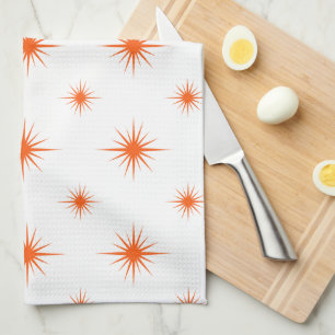 Paño De Cocina Naranja brillante Patrón Starburst Retro a mediado