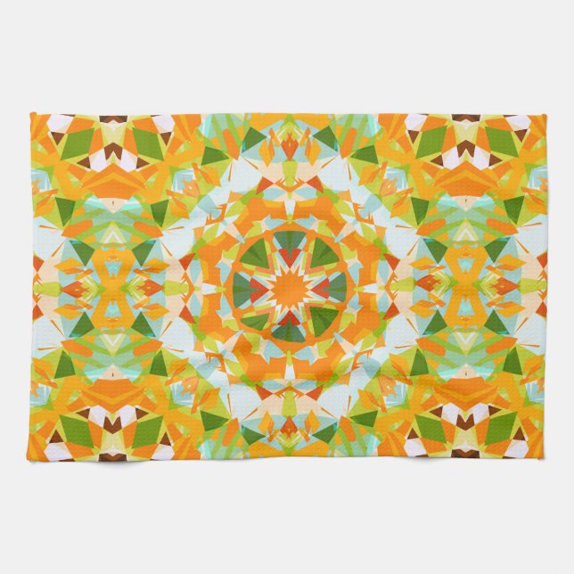 Paño De Cocina Naranja brillante Vibrante Estrella Verde Boho Máx (Horizontal)