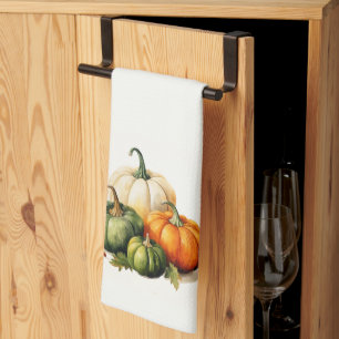 Paño De Cocina Naranja, Calabaza Blanca y Verde Cae Temática