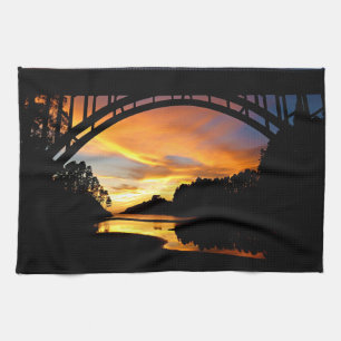 Paño De Cocina Naranja California Coastal Sunset Under Bridge