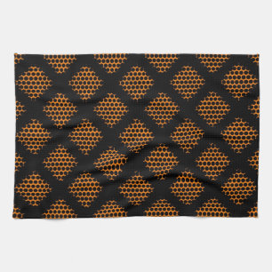 Paño De Cocina Naranja, círculos retro negros y puntos