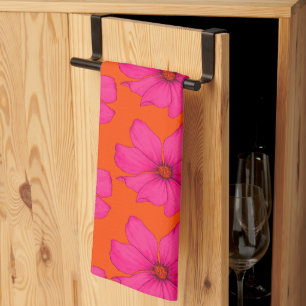 Paño De Cocina Naranja colorido Floral rosa Monograma moderno