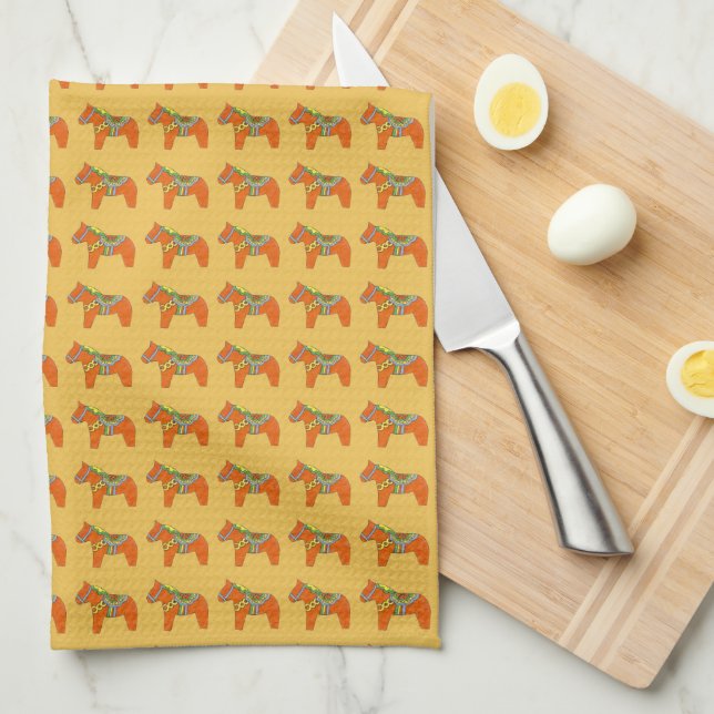 Paño De Cocina Naranja Dala Horses Dishtowel (Doblado Cuarto)