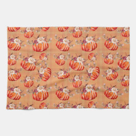 Paño De Cocina Naranja de calabaza otoño plaid floral otoño otoño