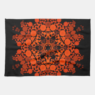 Paño De Cocina Naranja de flores Dot Mandala y negro
