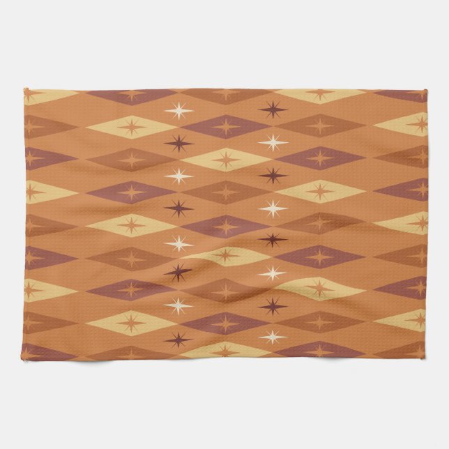 Paño De Cocina Naranja de las estrellas de diamantes atómicas de  (Horizontal)