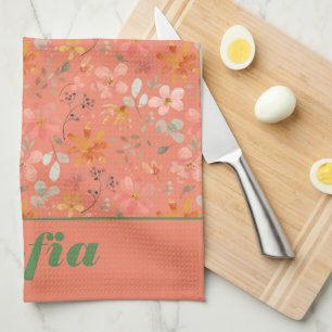 Paño De Cocina Naranja de nombre de patrón amarillo rosado de flo