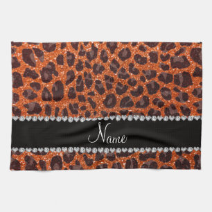 Paño De Cocina Naranja de nombre personalizado purpurina leopardo