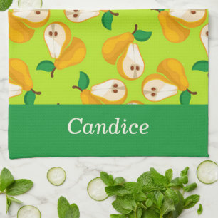 Paño De Cocina Naranja de nombres personalizados peras en verde