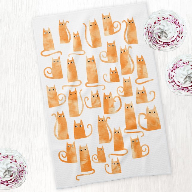 Paño De Cocina Naranja divertido Ginger Cat (Orange ginger cat watercolor kitchen tea towel)