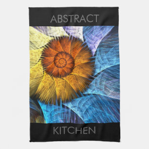 Paño De Cocina Naranja floral Azul amarillo abstracto arte