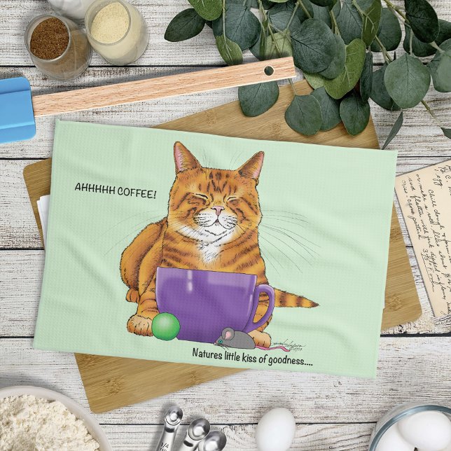 Paño De Cocina Naranja Ginger Coffee Cat Funny (Subido por el creador)