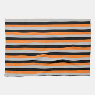 Paño De Cocina Naranja, gris y rayas negras