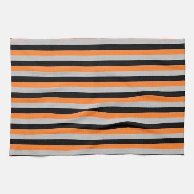 Paño De Cocina Naranja, gris y rayas negras (Horizontal)