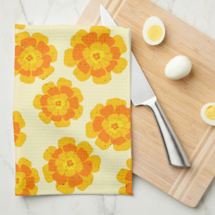 Paño De Cocina Naranja Marigolds Botánico Floral Ilustrado A Mano