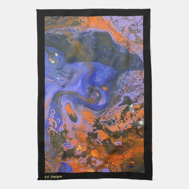 Paño De Cocina Naranja, Marina, Azul Marrón Resumen Acrílico Negr (Vertical)