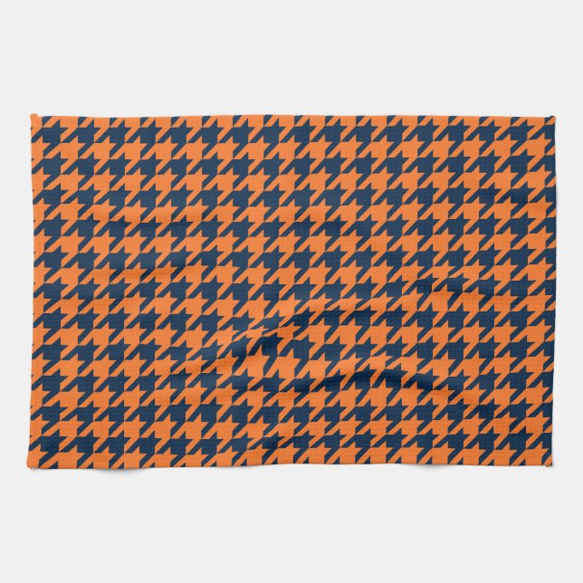 Paño De Cocina Naranja/marina de guerra Houndstooth (Horizontal)