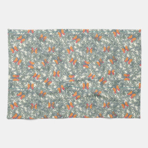Paño De Cocina Naranja mariposa sobre el patrón de naturaleza de 