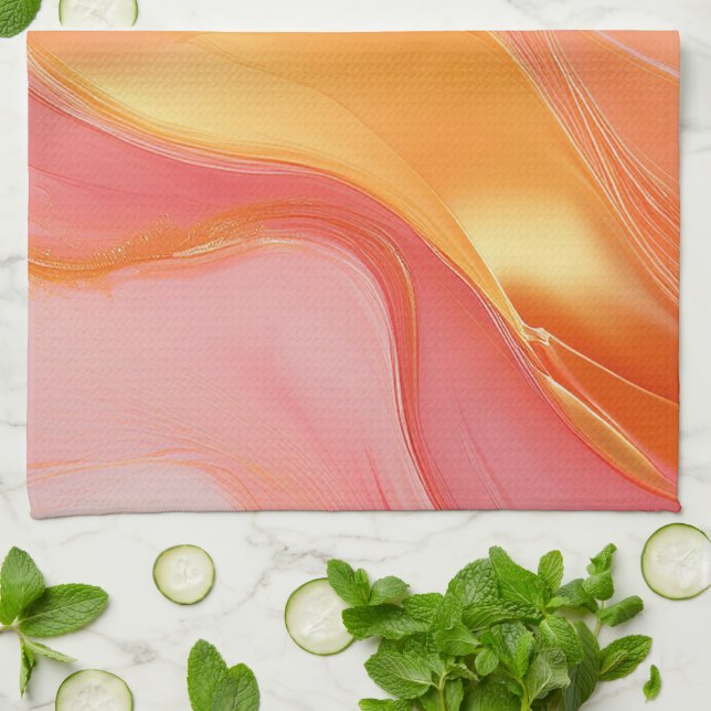 Paño De Cocina Naranja Moderna Rosa y Oro Abstracto de Lujo- (Doblado)