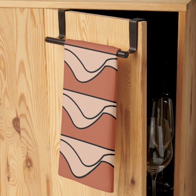 Paño De Cocina Naranja Pastel Black Wavy Stripes Pattern (Pliegue de tercios)