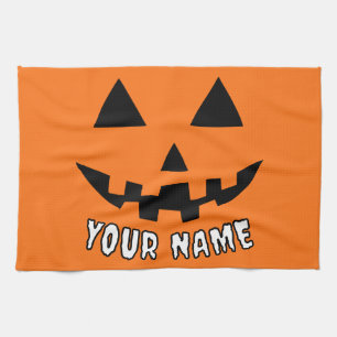Paño De Cocina Naranja personalizado Calabaza Halloween su nombre