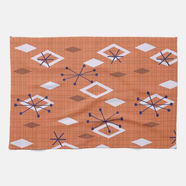 Paño De Cocina Naranja quemado de diamantes de mediados de siglo (Horizontal)