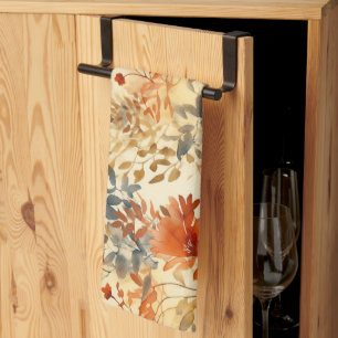 Paño De Cocina Naranja Quemado, Indigo humedecido Abstracto Flora