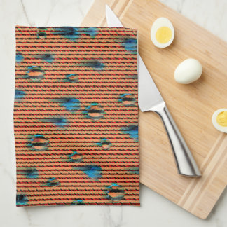 Paño De Cocina Naranja quemado y patrón de tela azul