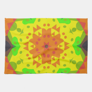 Paño De Cocina Naranja retro Mandala flor amarillo y verde