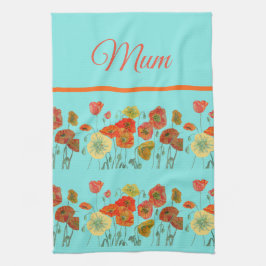 Paño De Cocina Naranja Rojo Amarillo Poppies Flor Mamá floral Mad