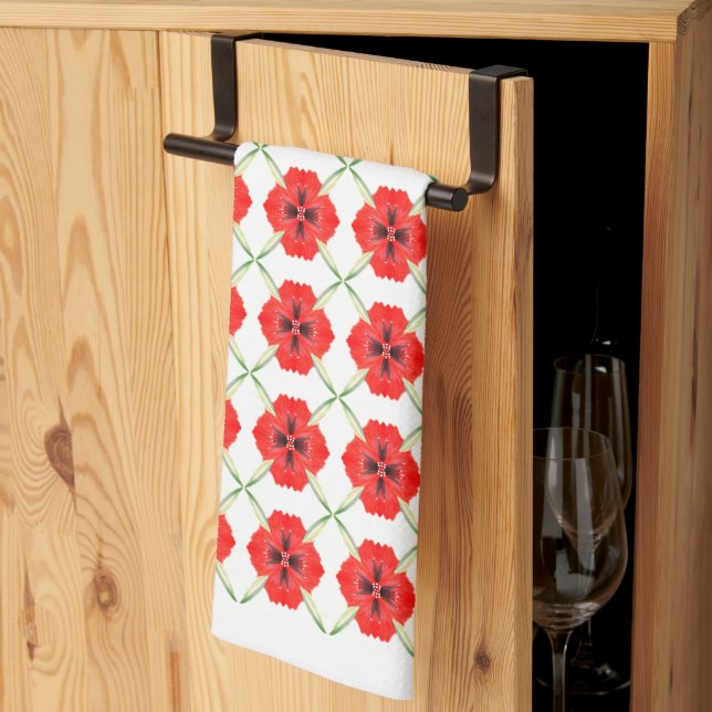 Paño De Cocina Naranja Rojo Floral (Pliegue de tercios)
