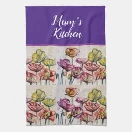 Paño De Cocina Naranja Rojo Flores De Adormidera Arte Floral