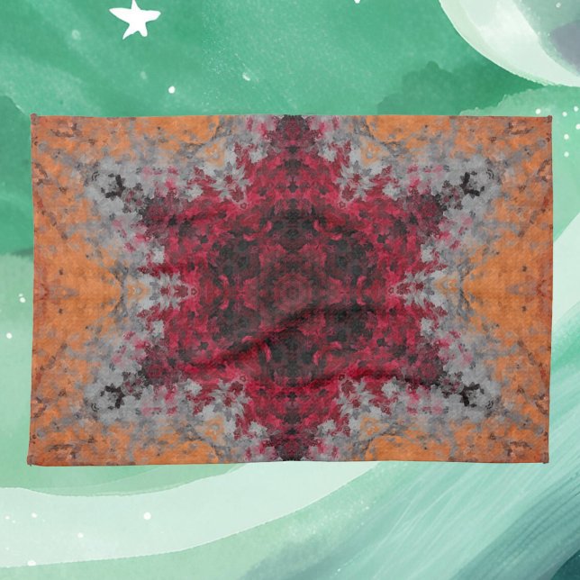 Paño De Cocina Naranja rojo Mandala digital y azul (Subido por el creador)