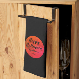 Paño De Cocina Naranja rojo negro asusta luna llena Feliz Hallowe