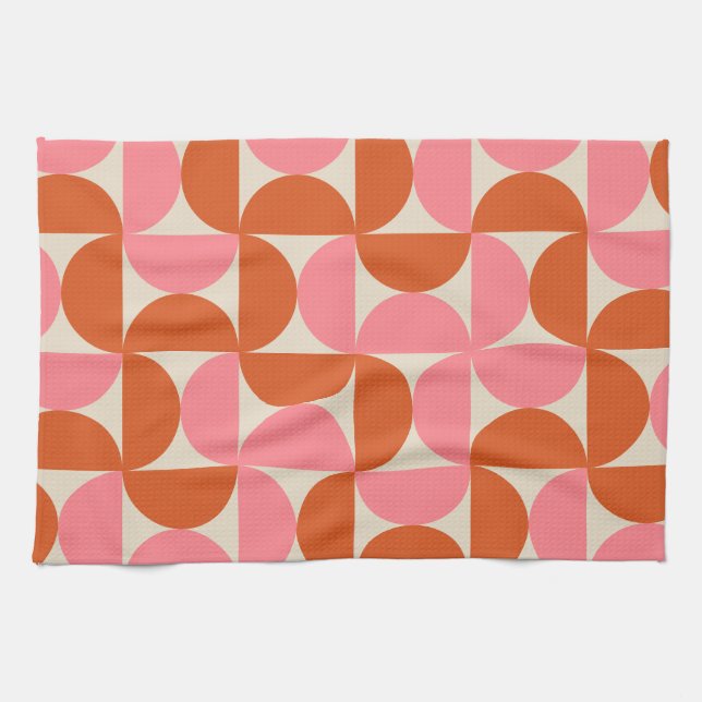Paño De Cocina Naranja rosa de patrón geométrico moderno de media (Horizontal)