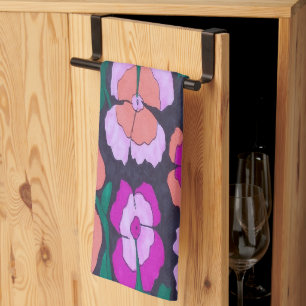 Paño De Cocina Naranja rosa y floral negra