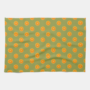 Paño De Cocina Naranja Slice sobre fondo verde animado