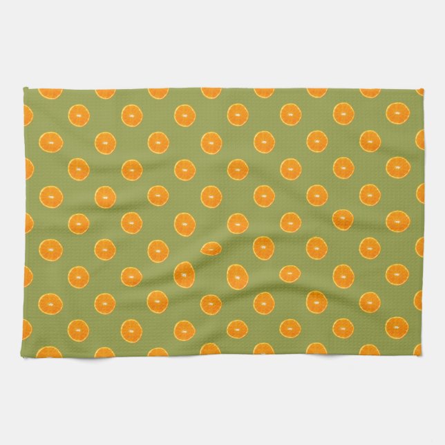 Paño De Cocina Naranja Slice sobre fondo verde animado (Horizontal)