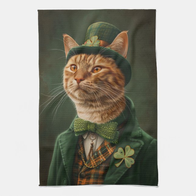 Paño De Cocina Naranja Tabby Cat St. Patrick's Day (Vertical)