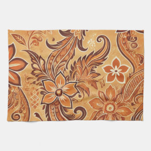 Paño De Cocina Naranja Terracotta Batik Floral Boho Rústico